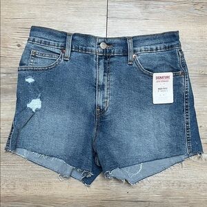 Signature by Levi Strauss Blue Distressed High-Rise Denim Cutoff Shorts